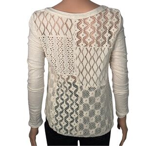 CLOSET CLEAROUT Free People Ivory Long Sleeve Top with Patchwork Crochet Back XS